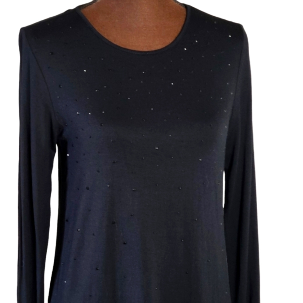 J. Jill Women Black Top Size XS Black Crystals‎ Long Sleeves Stretchy